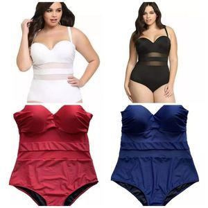 Solid Black Mesh Plus Size Swimwear Women One Piec